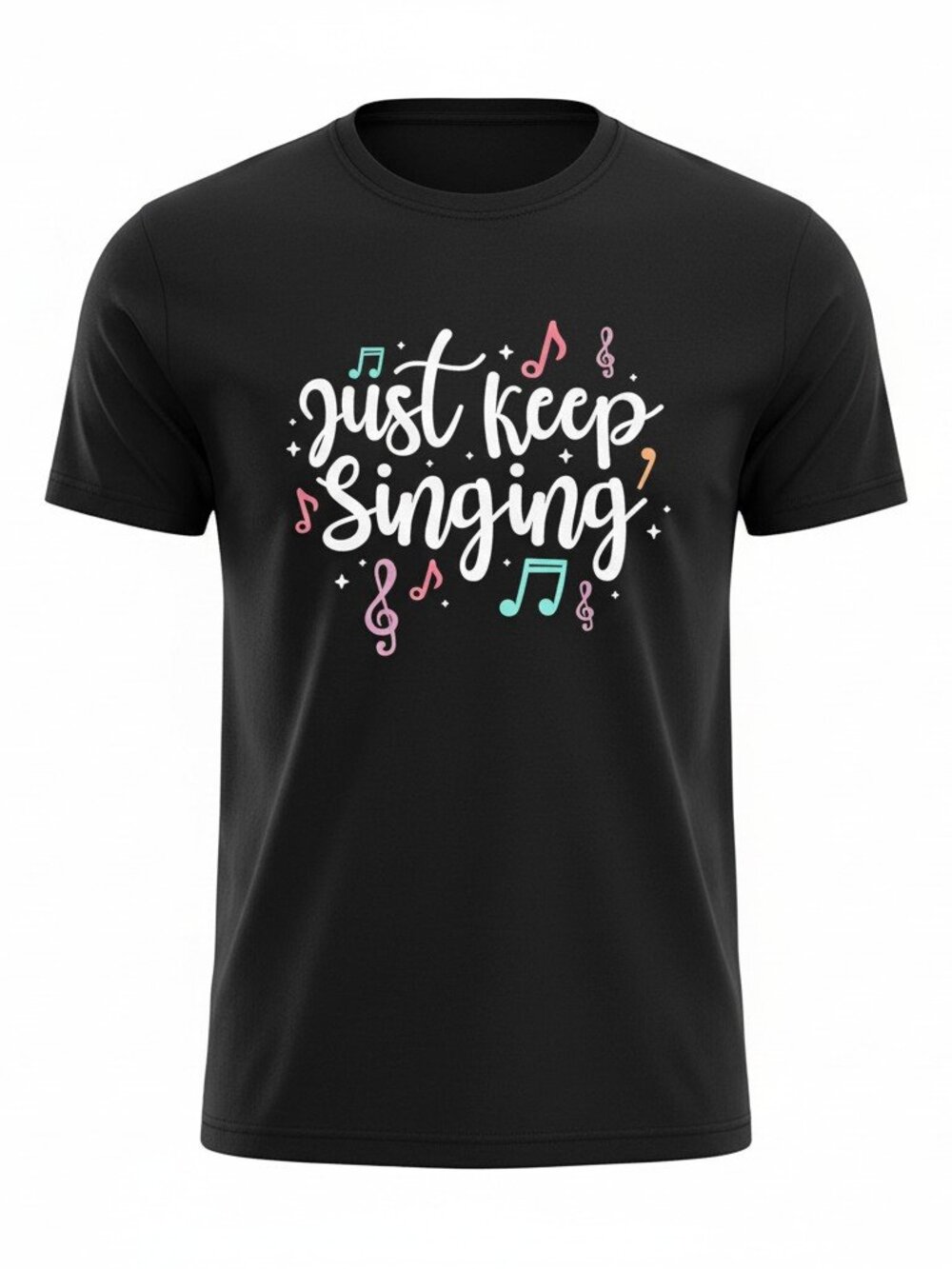 Just Keep Singing Shirt Size XL Black Music Notes Choir Graphic Unisex Tee